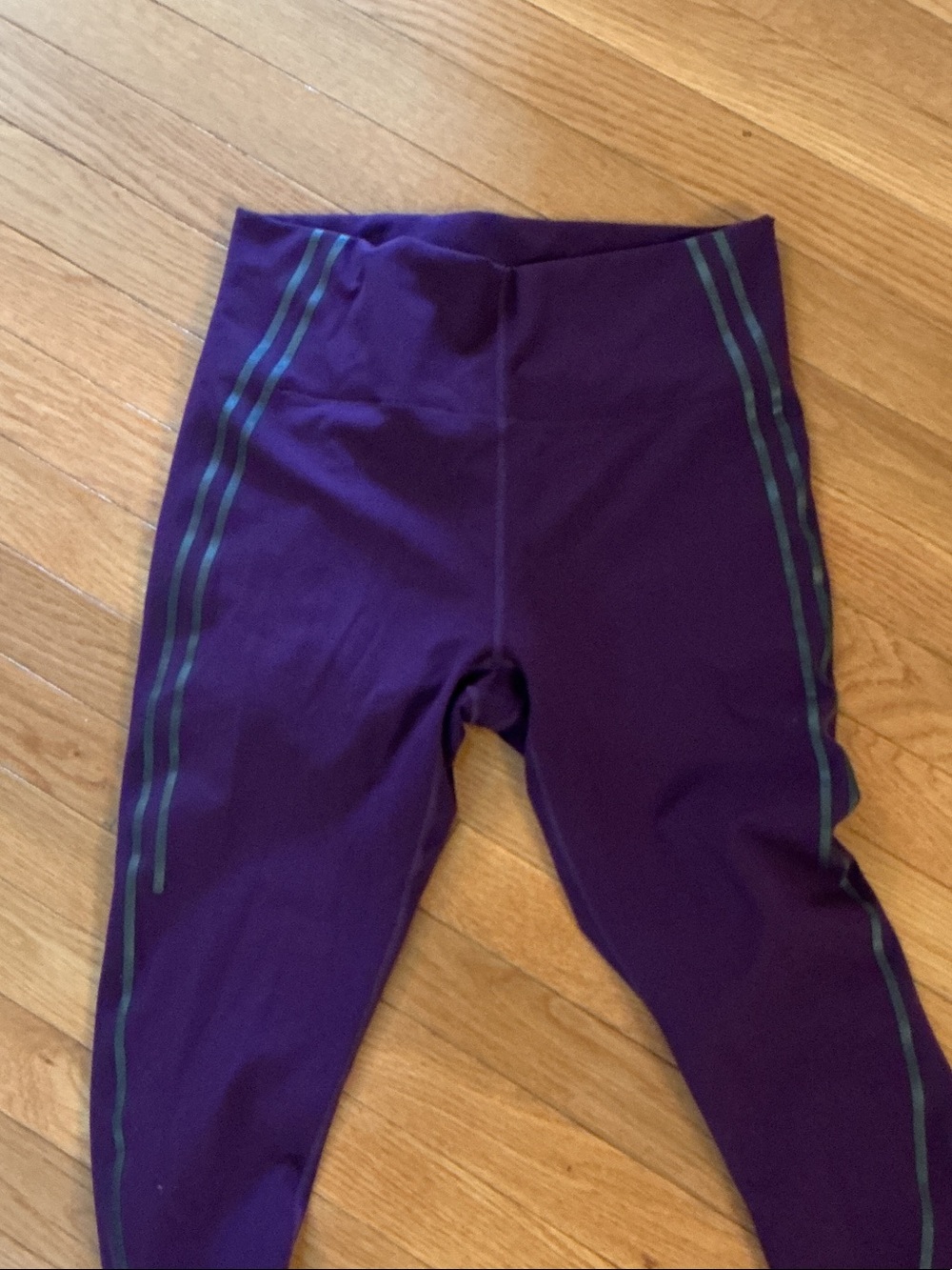 Fabletics Purple Leggings with reflective Side Stripes for safety